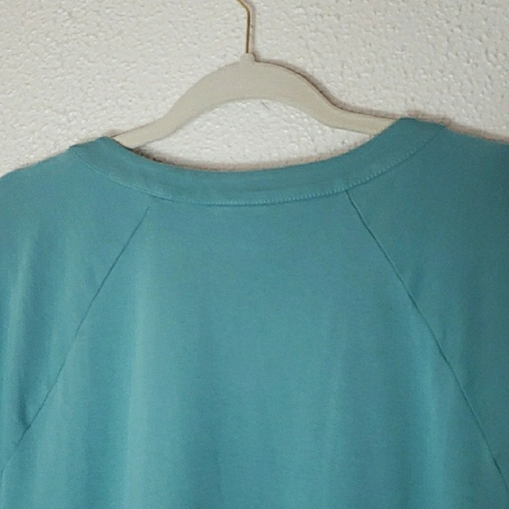 Chico's Teal Tunic Sweatshirt Prima Cotton Scoop Neck Gold Button Trim Size 2X - Picture 8 of 12